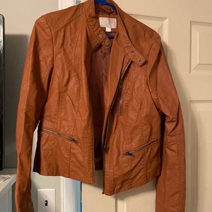Brown faux leather jacket- like new!